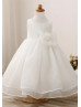 Beaded Ivory Satin Organza Flower Girl Dress With Handmade Flower